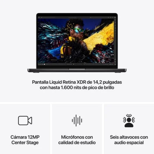 Portátil Apple MacBook Pro Apple M4 10 Núcleos16GB512GB SSDGPU 10 Núcleos14 Negro Espacial