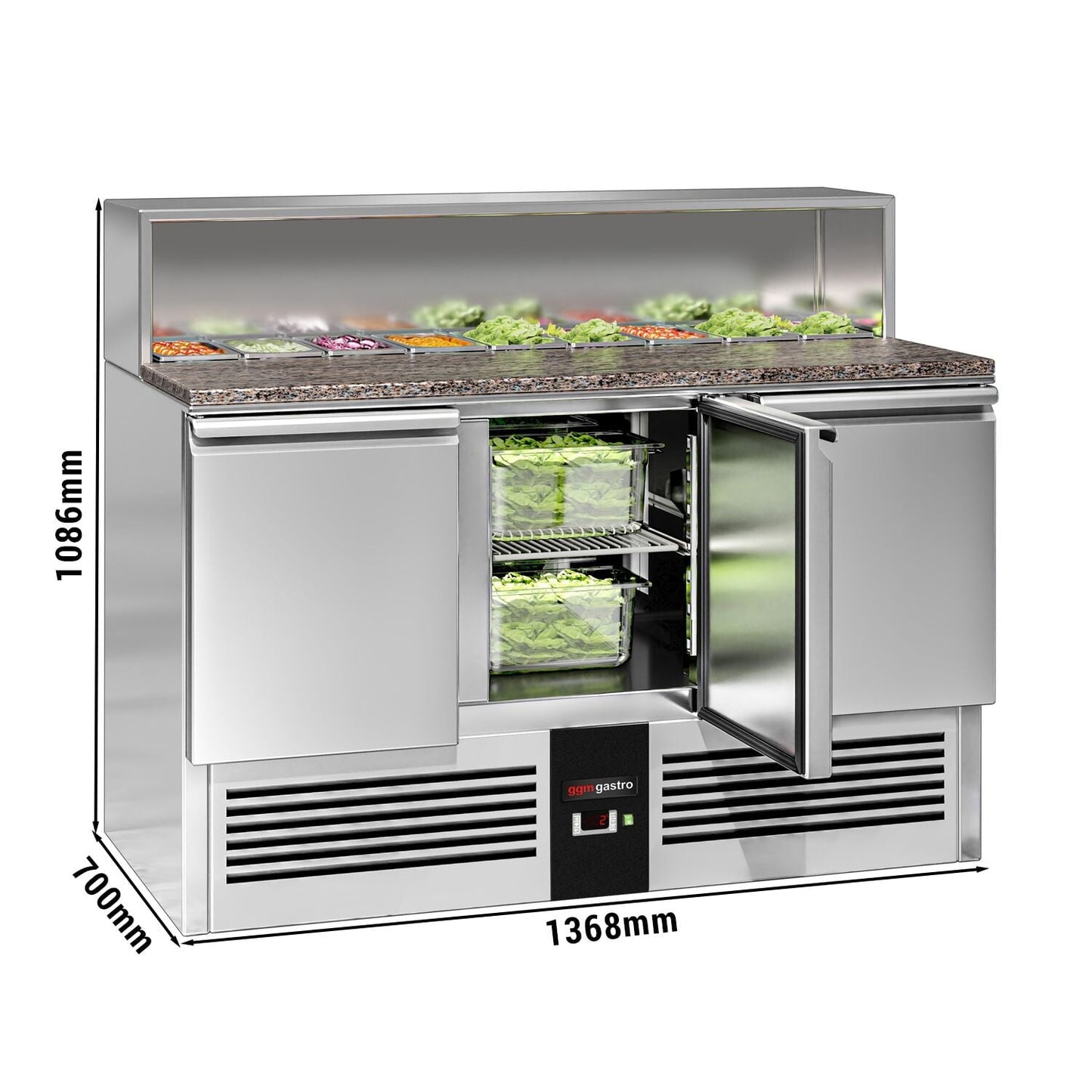 Saladette Pizzakühltisch Premium - 1,37 x 0,7 M - mit 3 Türen