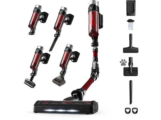Aspirador escoba - Rowenta RH2079 X-Force Flex 9.60 Animal Care, 100 AW, 0.4 L, 45 min, Tecno.Ciclónica, 3 modos, Ultraligera, Especial Mascotas, Roja