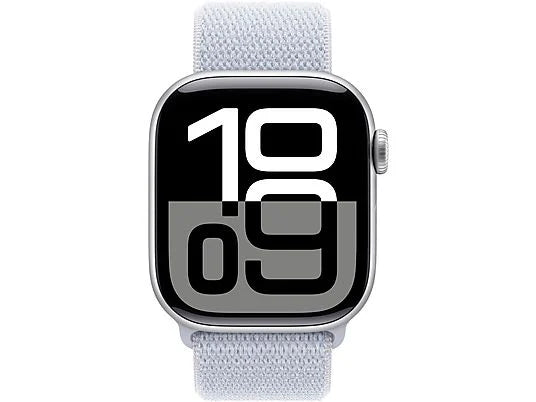 Apple Watch Series 10 (2024), GPS, 42 mm, Gesto de doble toque, Caja de aluminio plata, Correa Loop deportiva Azul nube