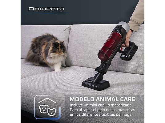 Aspirador escoba - Rowenta RH2079 X-Force Flex 9.60 Animal Care, 100 AW, 0.4 L, 45 min, Tecno.Ciclónica, 3 modos, Ultraligera, Especial Mascotas, Roja