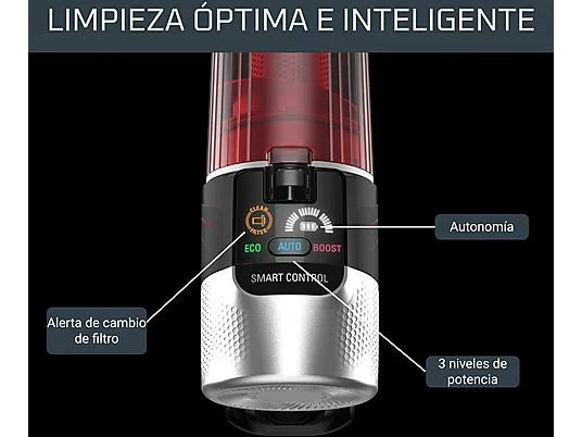 Aspirador escoba - Rowenta RH2079 X-Force Flex 9.60 Animal Care, 100 AW, 0.4 L, 45 min, Tecno.Ciclónica, 3 modos, Ultraligera, Especial Mascotas, Roja