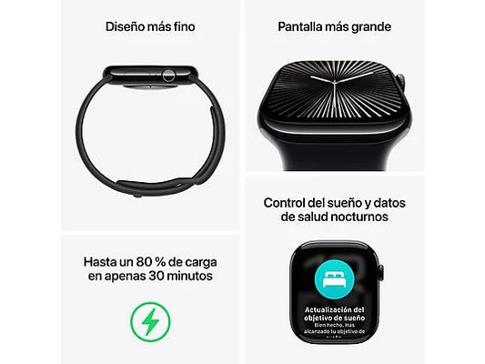 Apple Watch Series 10 (2024), GPS, 42 mm, Gesto de doble toque, Caja de aluminio plata, Correa Loop deportiva Azul nube