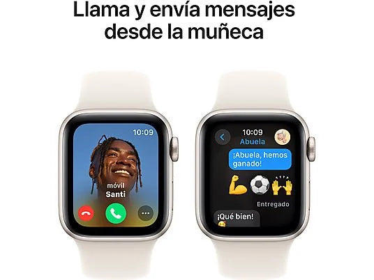 Apple Watch SE (2024), GPS, 40 mm, Caja de aluminio Blanco estrella, Vidrio delantero Ion-X, Correa deportiva Blanco estrella, Talla SM