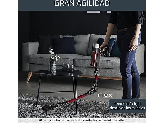 Aspirador escoba - Rowenta RH2079 X-Force Flex 9.60 Animal Care, 100 AW, 0.4 L, 45 min, Tecno.Ciclónica, 3 modos, Ultraligera, Especial Mascotas, Roja