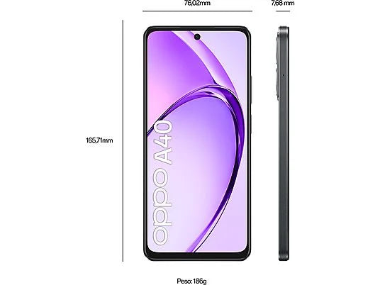 OPPO A40, Negro, Móvil Android, 128 GB, 6 GB RAM, 6,67  LCD, Panda Glass, 90 Hz, Qualcomm Snapdragon, 5100 mAh