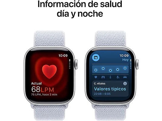 Apple Watch Series 10 (2024), GPS, 42 mm, Gesto de doble toque, Caja de aluminio plata, Correa Loop deportiva Azul nube