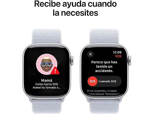 Apple Watch Series 10 (2024), GPS, 42 mm, Gesto de doble toque, Caja de aluminio plata, Correa Loop deportiva Azul nube