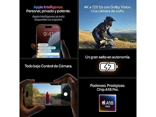 Apple iPhone 16 Pro Max, Titanio Blanco, 256 GB, 5G, 6.9 " OLED Super Retina XDR, Chip A18 Pro, iOS