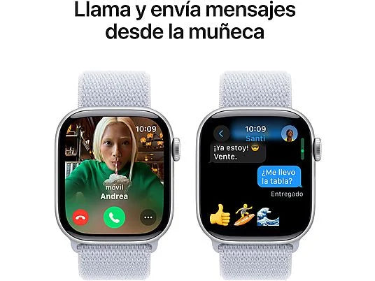 Apple Watch Series 10 (2024), GPS, 42 mm, Gesto de doble toque, Caja de aluminio plata, Correa Loop deportiva Azul nube