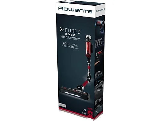 Aspirador escoba - Rowenta RH2079 X-Force Flex 9.60 Animal Care, 100 AW, 0.4 L, 45 min, Tecno.Ciclónica, 3 modos, Ultraligera, Especial Mascotas, Roja